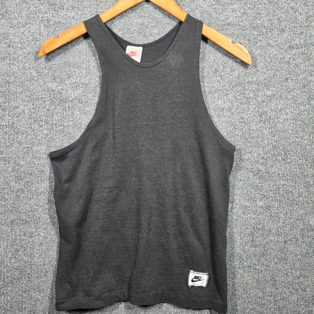 Vintage Nike Tank Grey Tag Mens Small 80s Made in USA Racerback Red Swoosh
